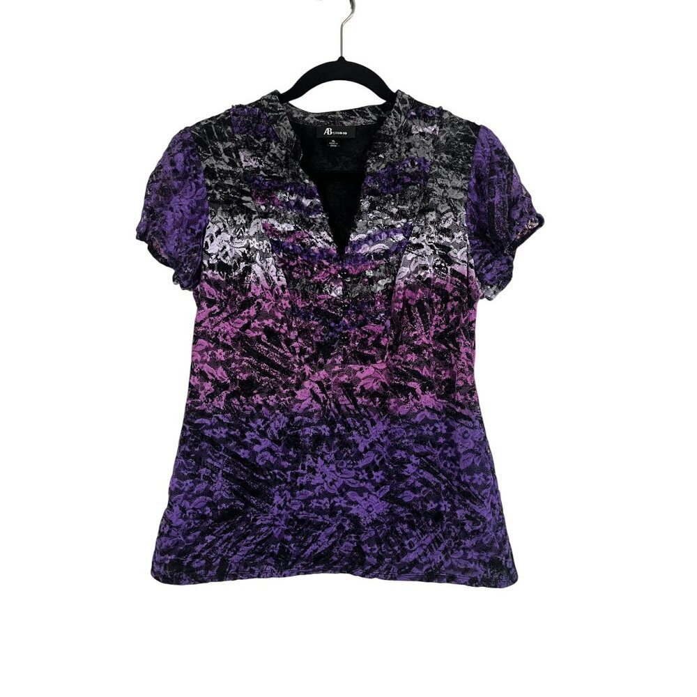 Colorful Mesh Sheer Floral Top Purple XL Ombre Festival Y2K Skater Grunge Chic